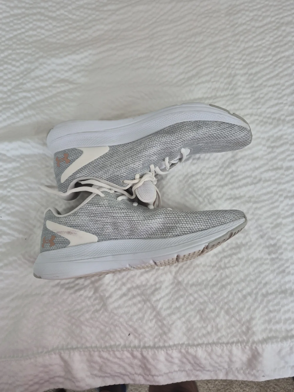 Under Armour Women's Light Gray and White Knit Running Sneakers